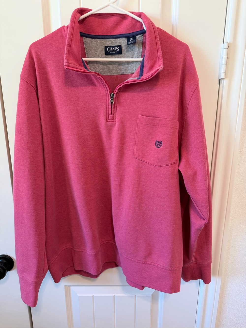 CHAPS Mens 3XB Big Tall Pink Quarter Zip Pullover